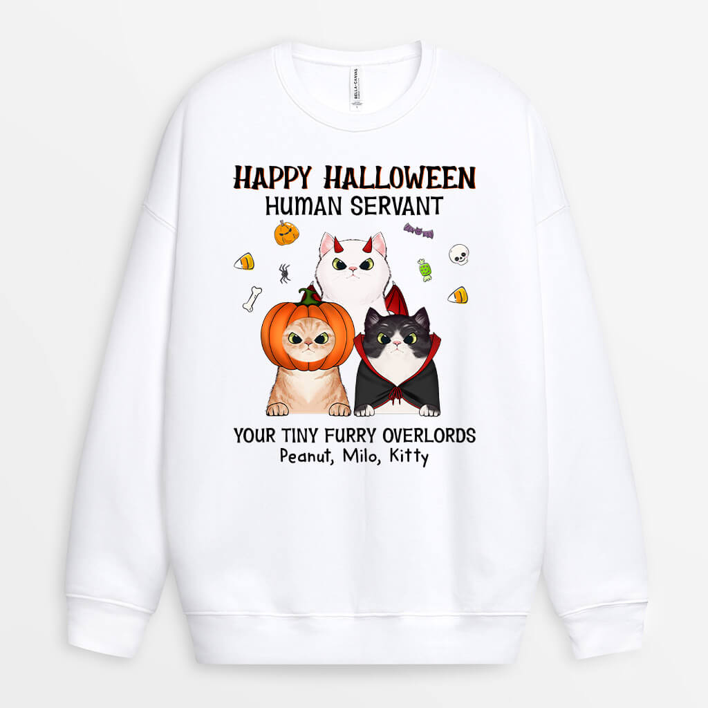 Personalized Happy Halloween Human Servant From Fluffy Cat Sweatshirt