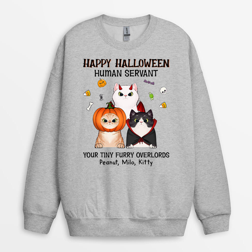 Personalized Happy Halloween Human Servant From Fluffy Cat Sweatshirt