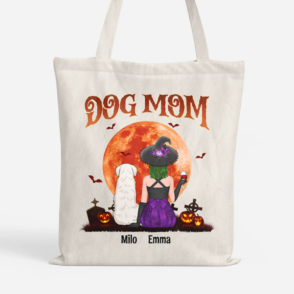 Dog Mom Red Moon Tote Bag - Personalized Halloween Gifts For Dog Owners