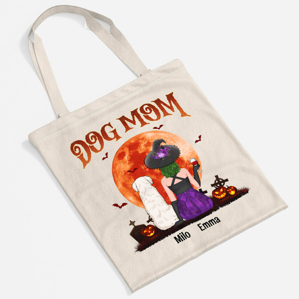 Dog Mom Red Moon Tote Bag - Personalized Halloween Gifts For Dog Owners