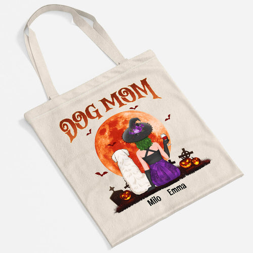 Dog Mom Red Moon Tote Bag - Personalized Halloween Gifts For Dog Owners