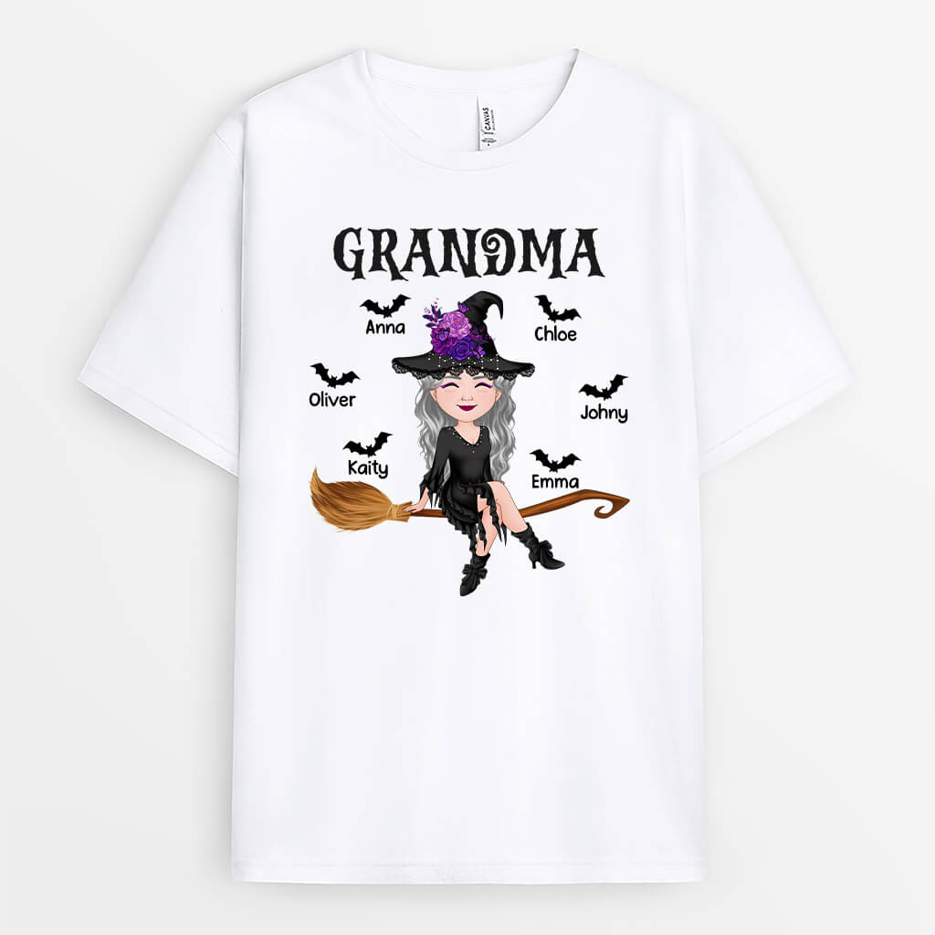 Personalized Grandma Witch Sitting On Broom T-Shirt