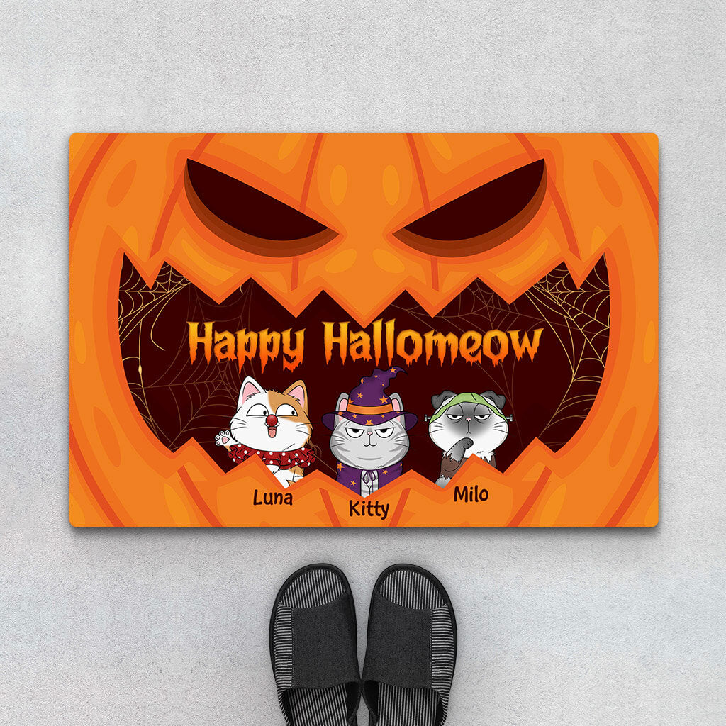 Personalized Happy Hallomeow Purr Or Treat Door Mat
