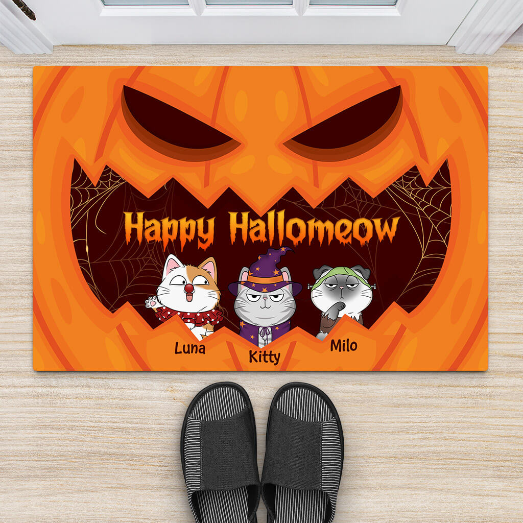 Personalized Happy Hallomeow Purr Or Treat Door Mat