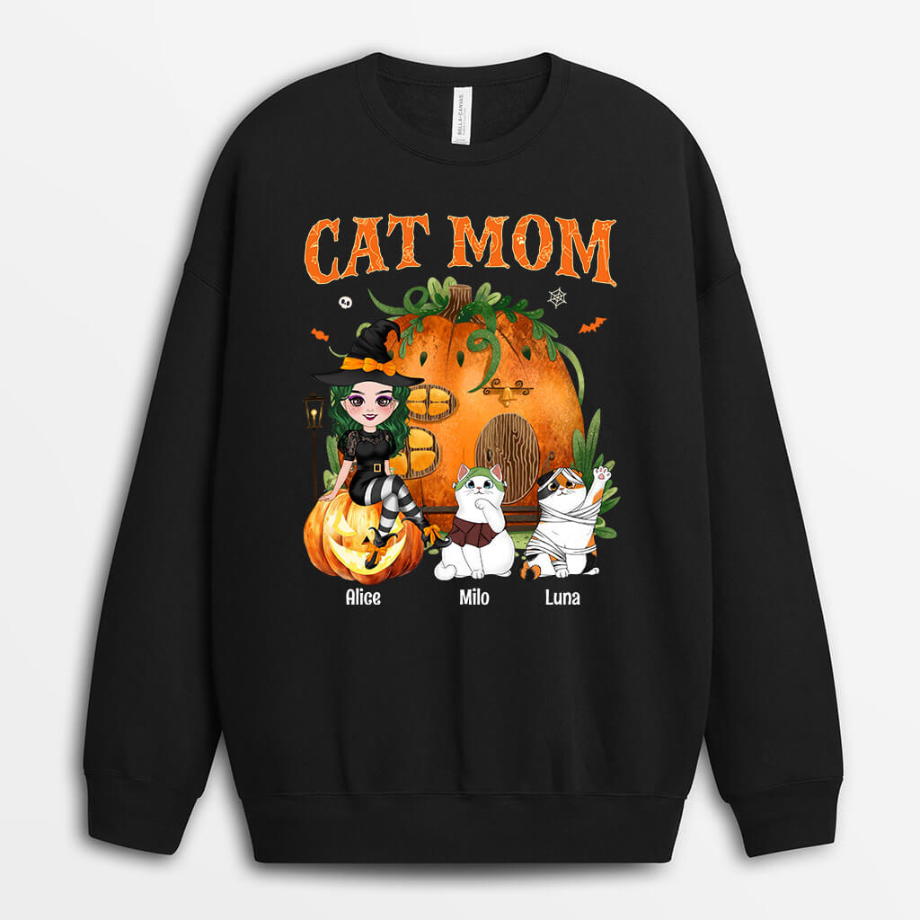 Personalized Cat Mom Halloween Sweatshirt