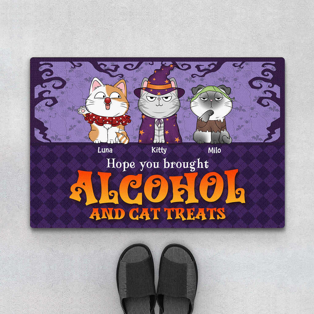 Personalized Hope You Brought Alcohol And Cat Treats Door Mat