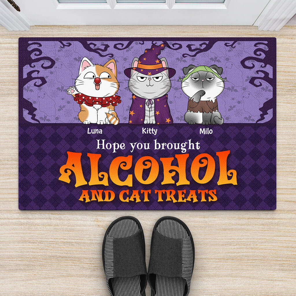 Personalized Hope You Brought Alcohol And Cat Treats Door Mat