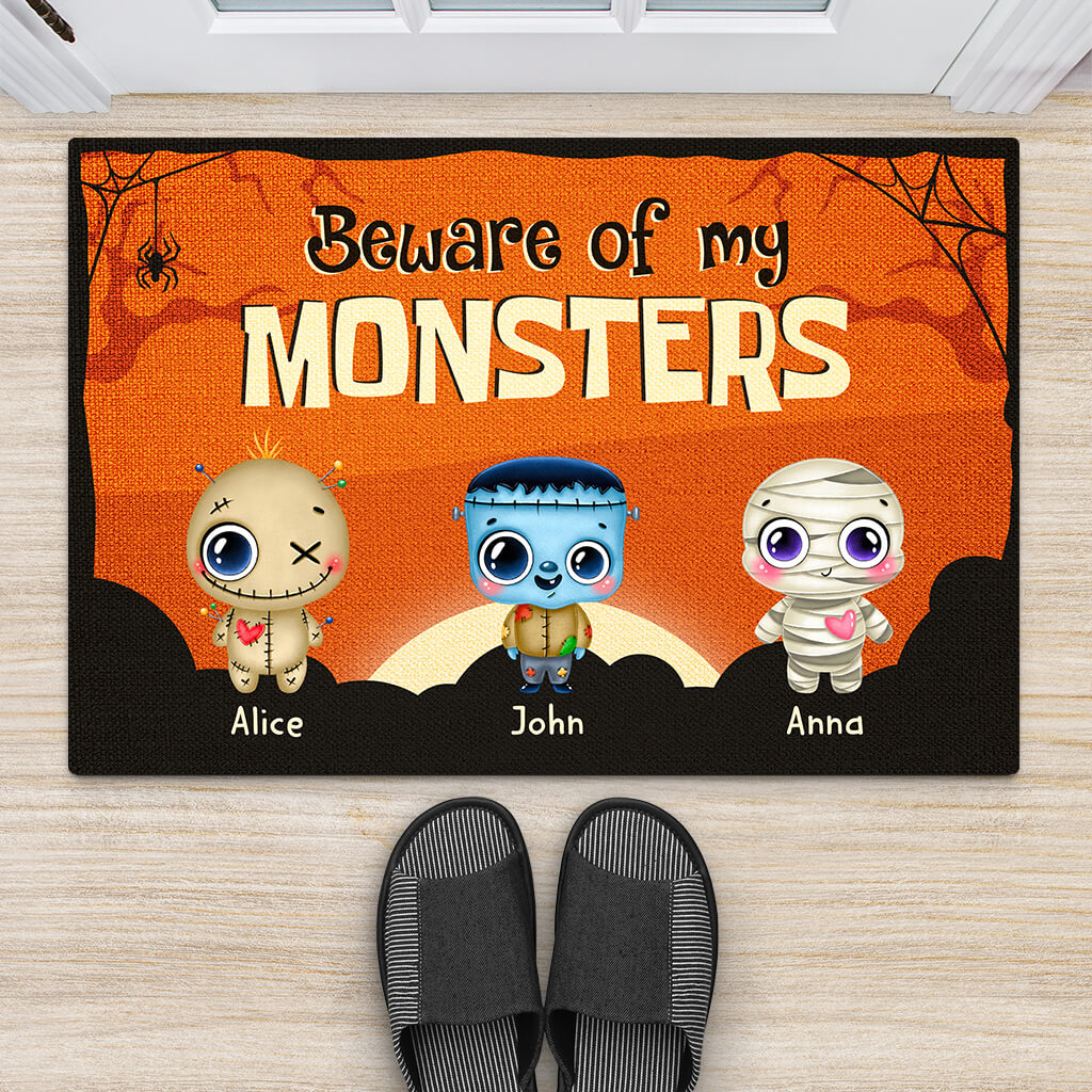 Personalized Beware Of My Grandkid Monsters Door Mat