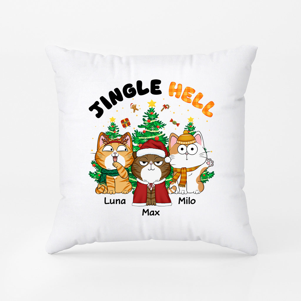 Personalized Jingle Hell Christmas Cat Pillow