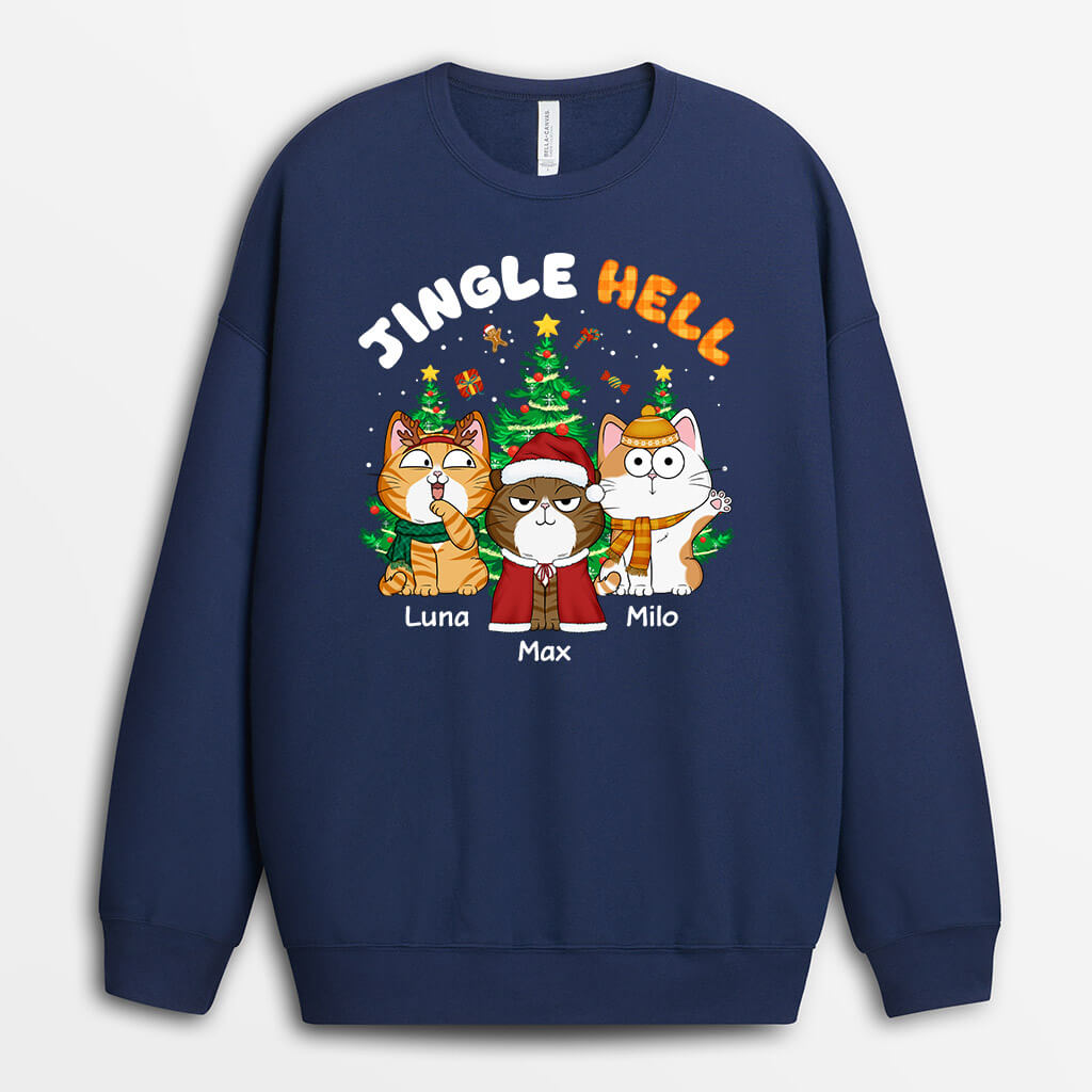 Personalized Jingle Hell Christmas Cat Sweatshirt