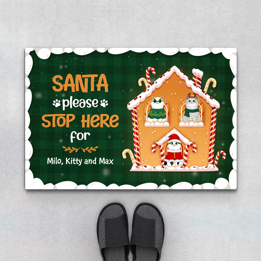Personalized Santa Please Stop Here For Cats Doormat