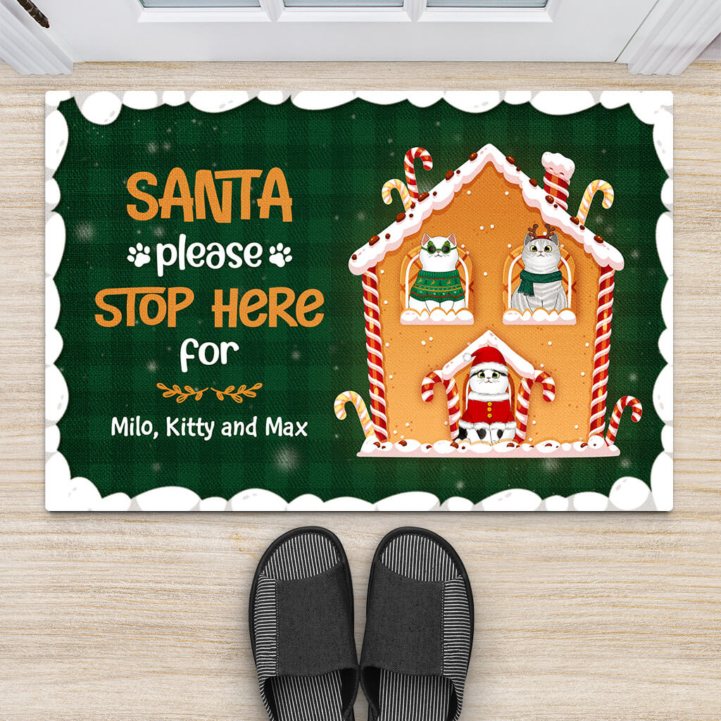 Personalized Santa Please Stop Here For Cats Doormat