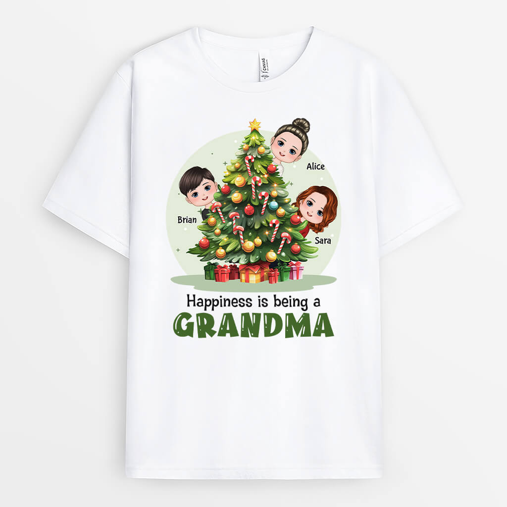 Happiness Is Being A Grandma - Customized Merry Christmas Tree Shirt