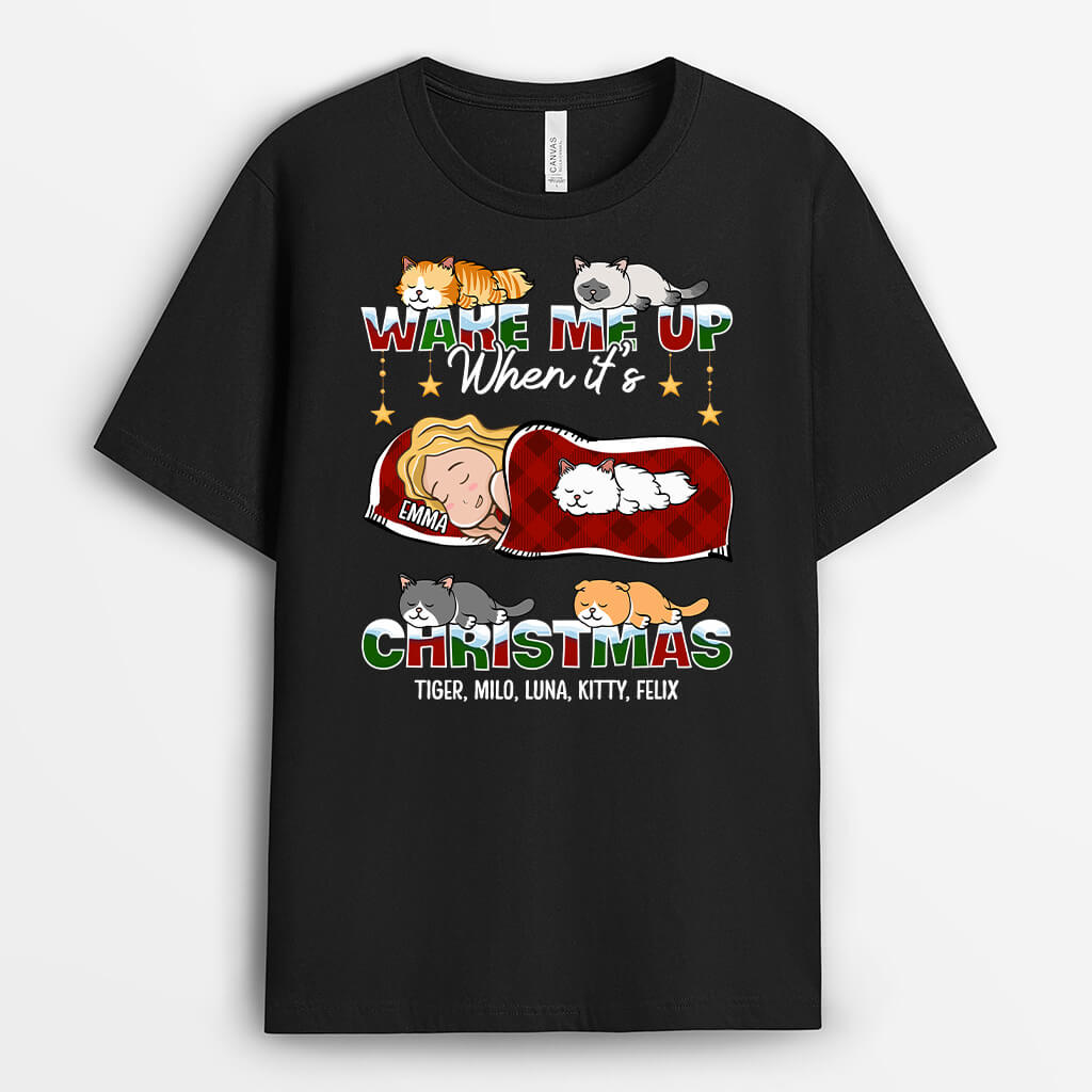 Wake Me Up When It's Christmas - Funny Christmas Shirts for Cat Lovers