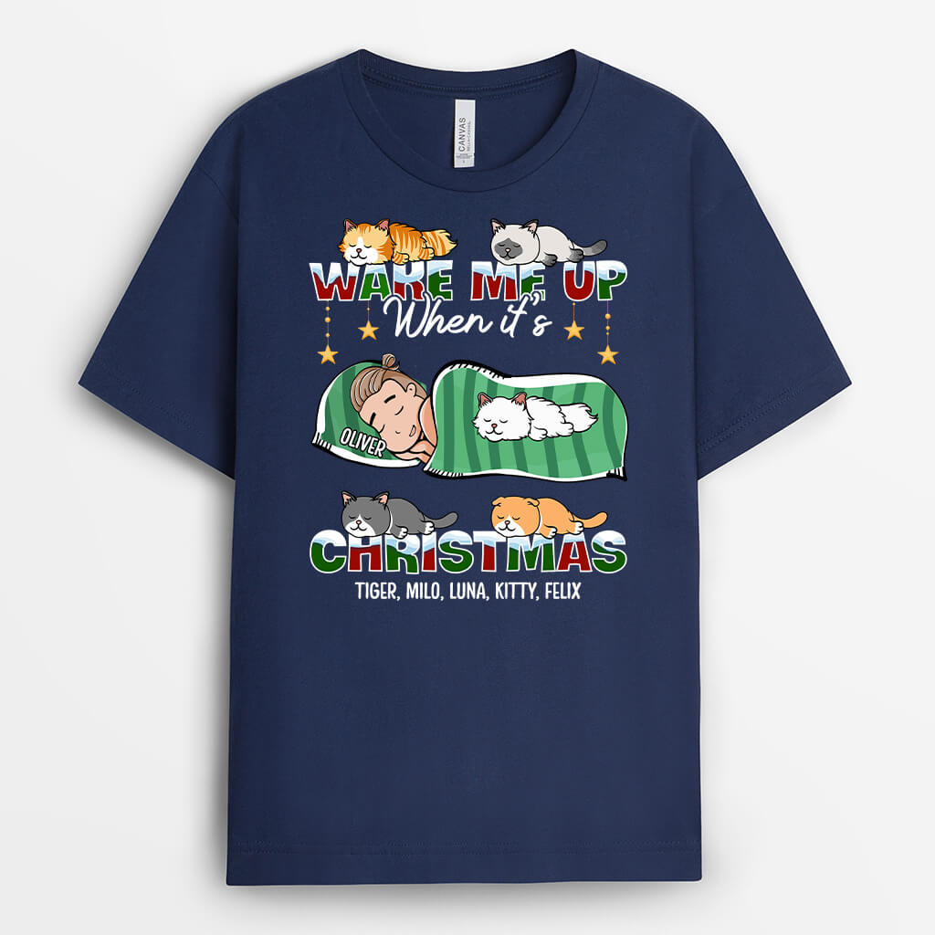 Wake Me Up When It's Christmas - Funny Christmas Shirts for Cat Lovers