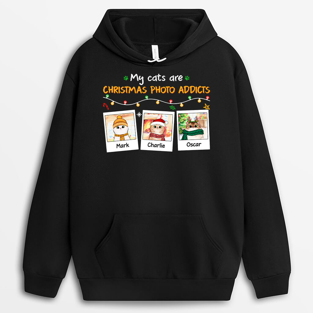 Personalized My Cats Are Christmas Photo Addicts Hoodie
