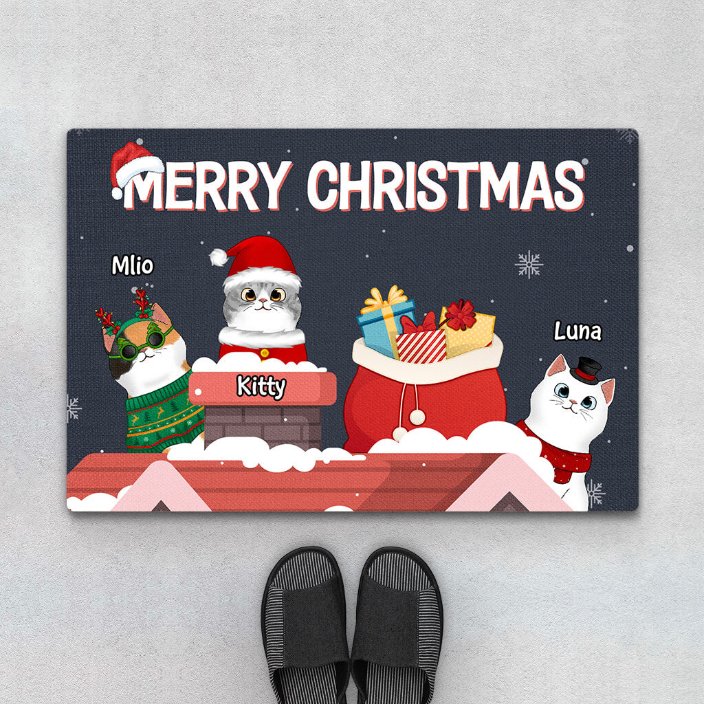 Personalized Merry Christmas Cat Door Mat