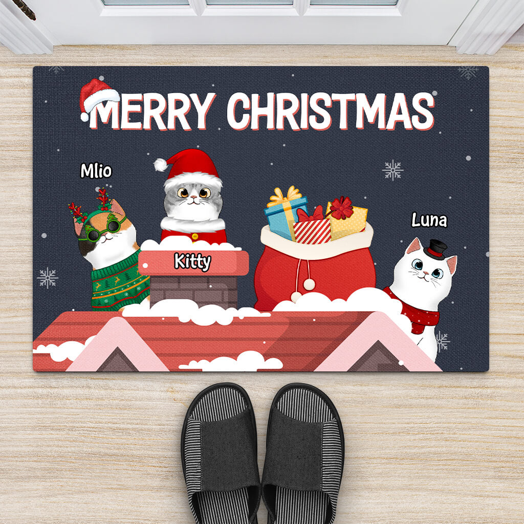 Personalized Merry Christmas Cat Door Mat