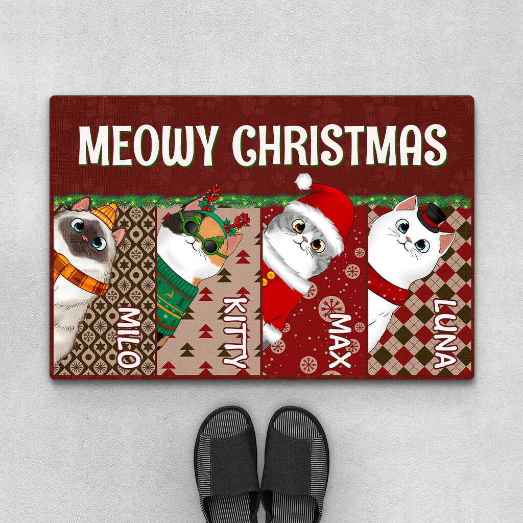 Merry Christmas Cat - Personalized Door Mat