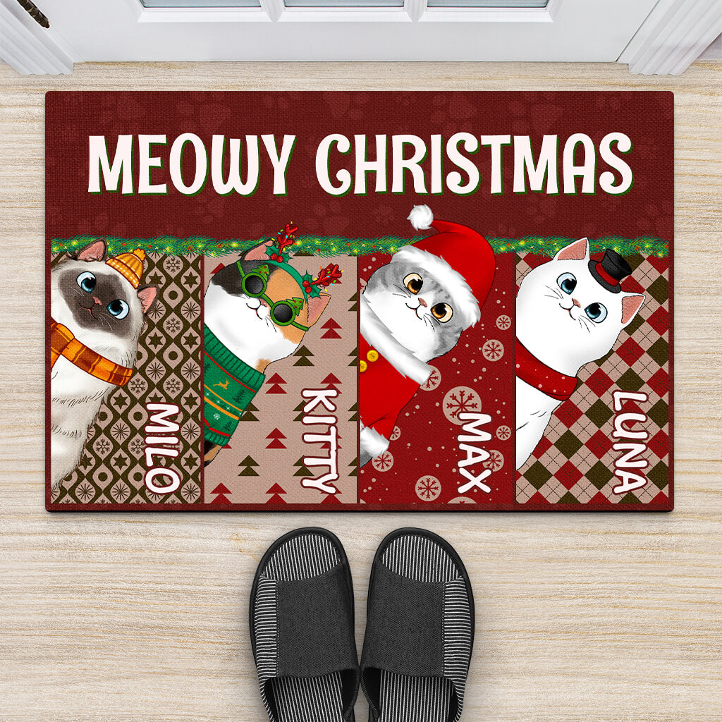 Merry Christmas Cat - Personalized Door Mat