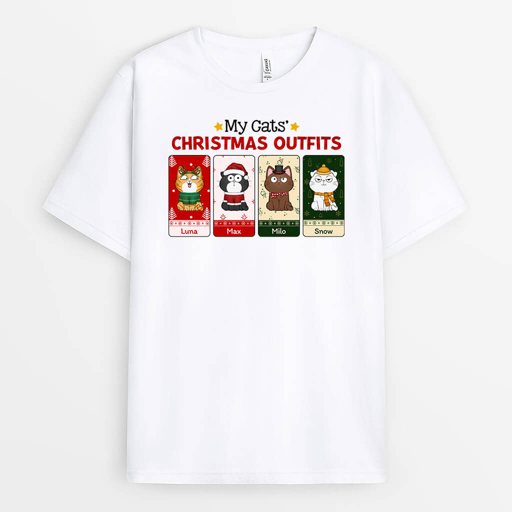 Cats' Outfits - Personalized Vintage Christmas T-Shirts for Cat Lovers