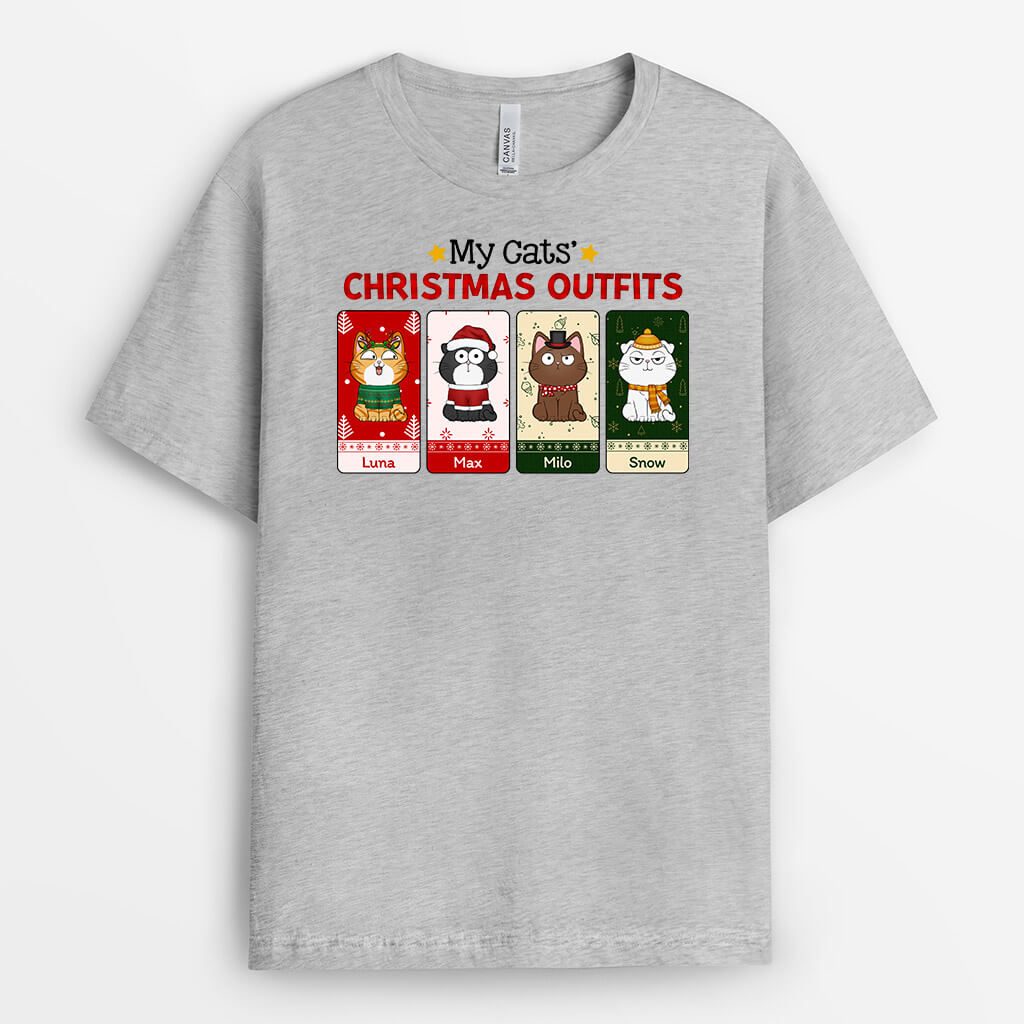 Cats' Outfits - Personalized Vintage Christmas T-Shirts for Cat Lovers