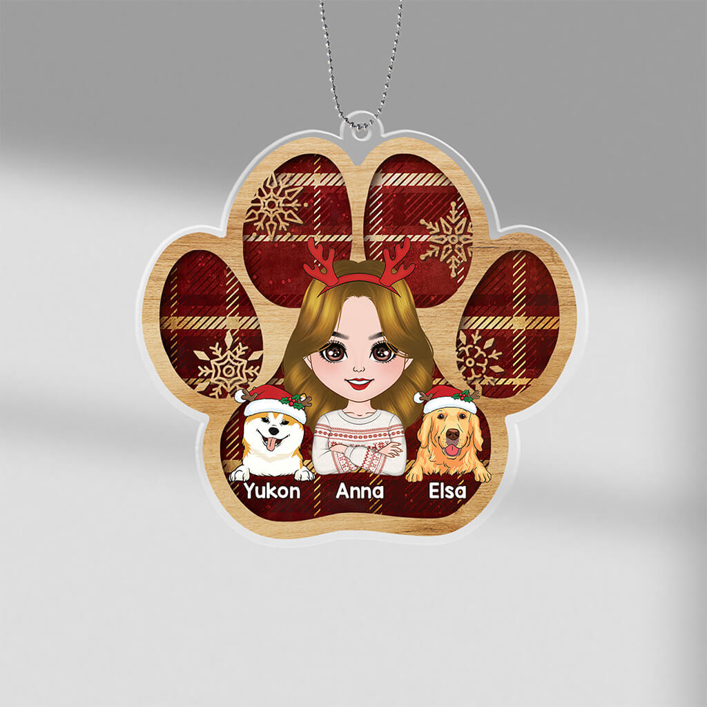 Dog Mom Dog Dad Paw Shape Ornament - Personalized Christmas Dog Gifts For Owners