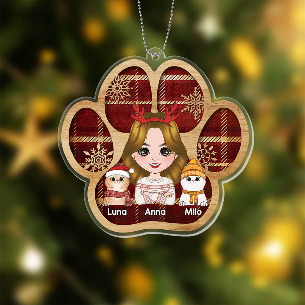 Personalized Cat Mom Cat Dad Paw Shape Christmas Ornament