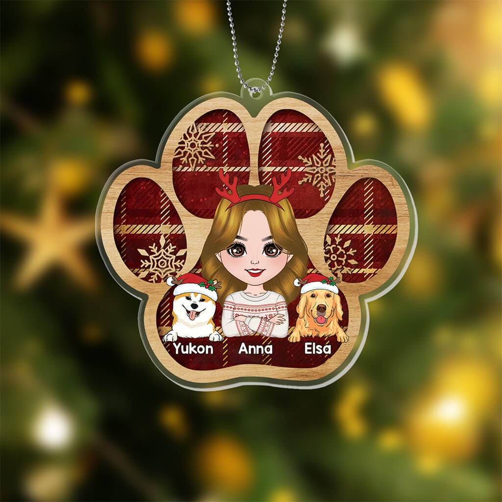 Dog Mom Dog Dad Paw Shape Ornament - Personalized Christmas Dog Gifts For Owners