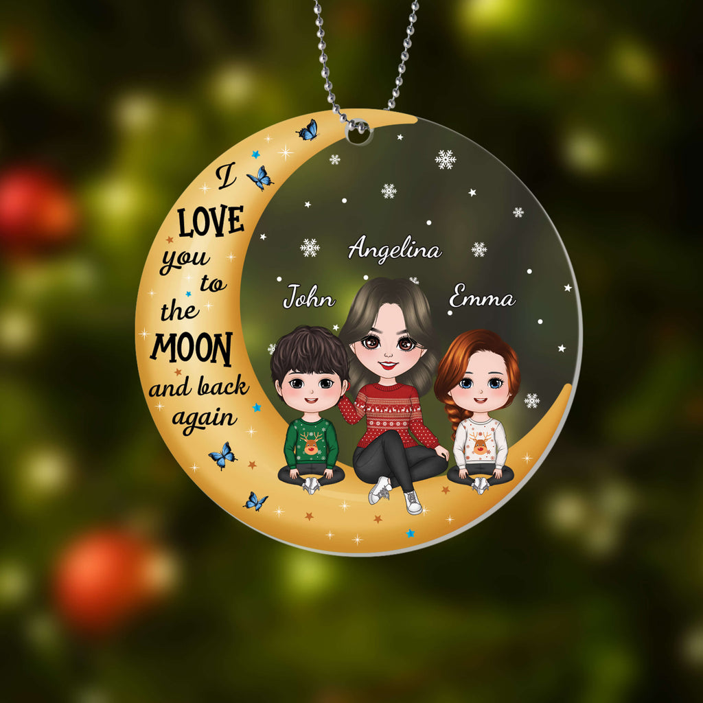 Personalized Grandma Grandkids On Moon Ornament