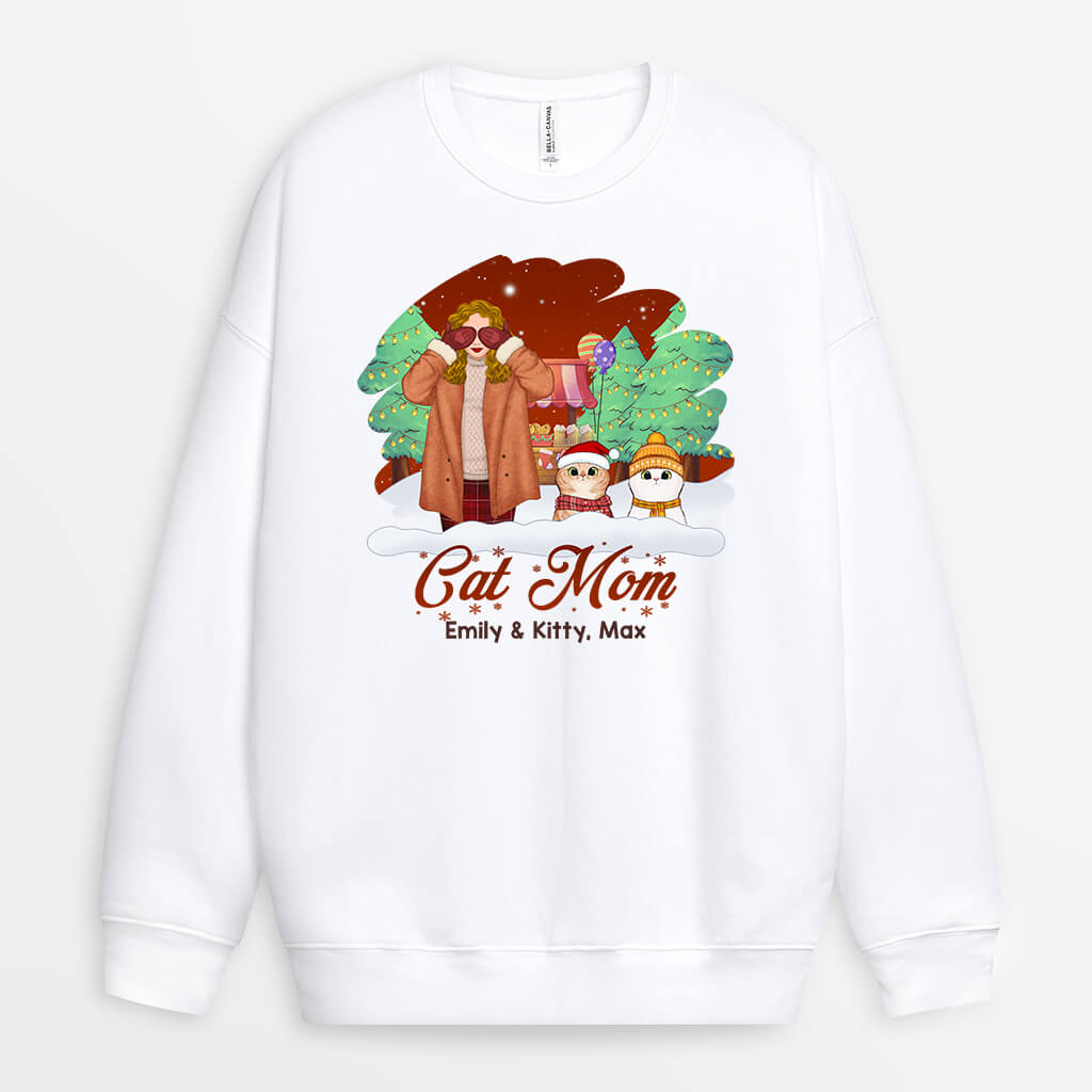 Cat Mom | Custom Christmas Shirts With Names for Cat Lovers