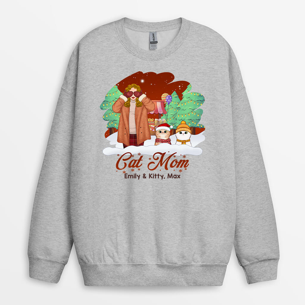 Cat Mom | Custom Christmas Shirts With Names for Cat Lovers