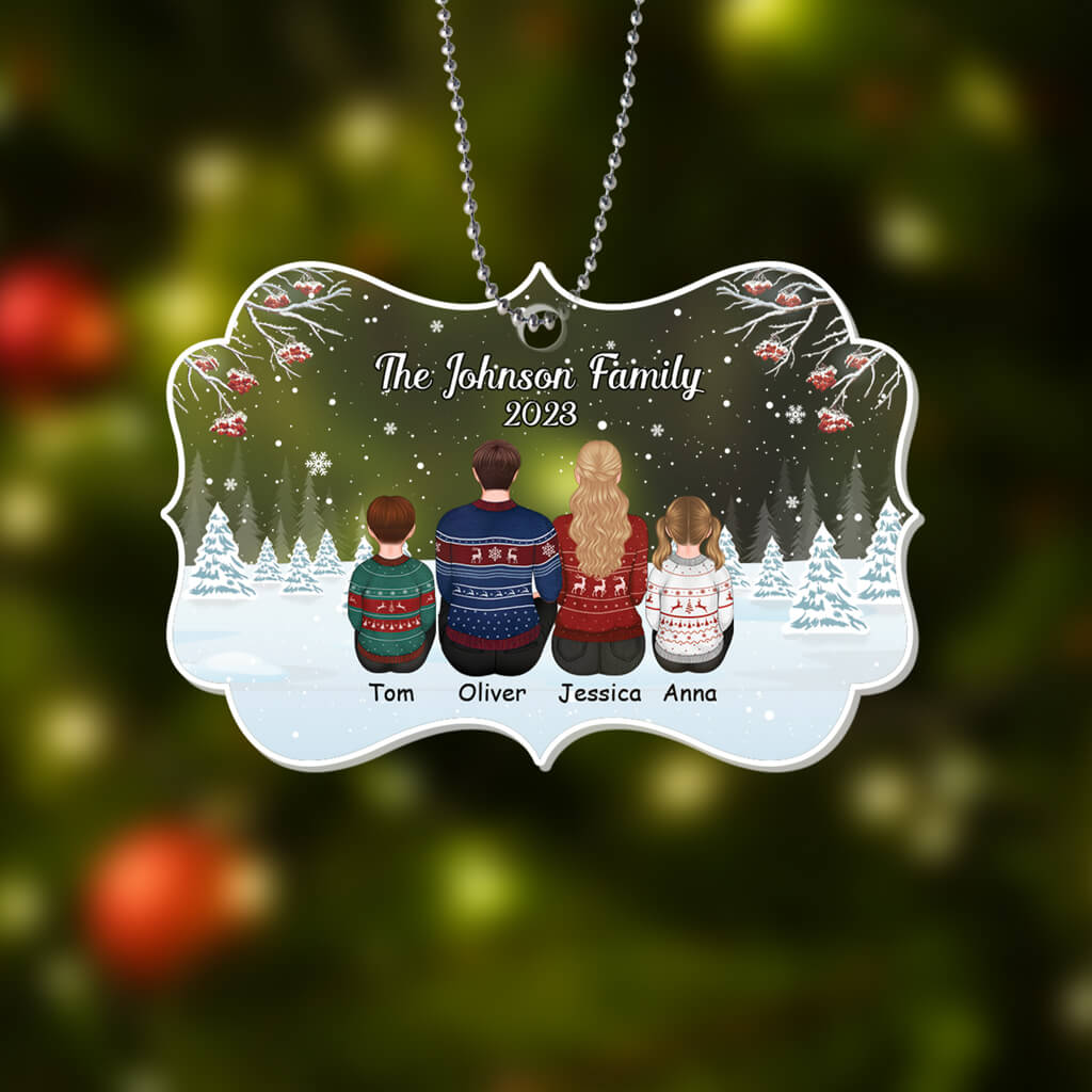 Personalized Family Back View In Snow Ornament