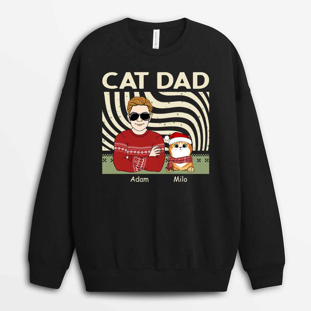 Cat Dad | Personalized Vintage Christmas Sweatshirt for Cat Lovers
