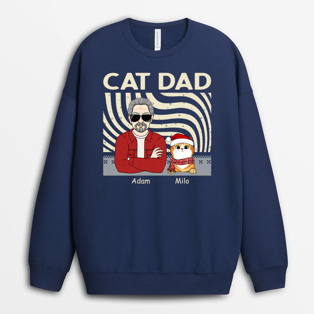 Cat Dad | Personalized Vintage Christmas Sweatshirt for Cat Lovers