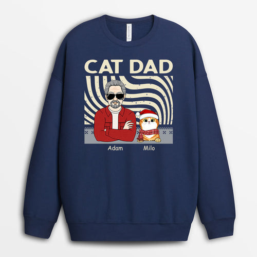 Cat Dad | Personalized Vintage Christmas Sweatshirt for Cat Lovers