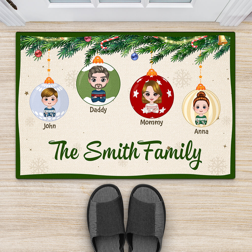 Personalized Family Merry Christmas Doormat