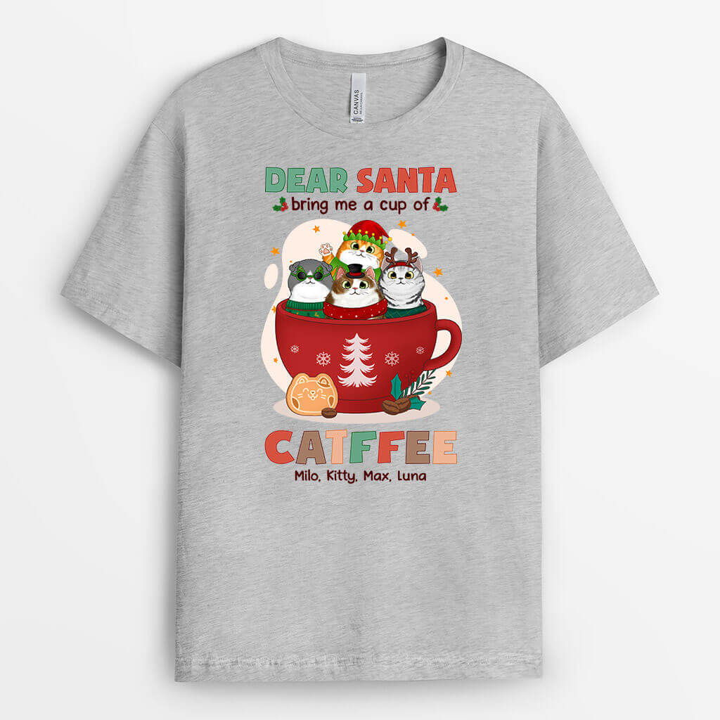 Dear Santa Bring Me Catffee | Personalized Christmas Graphic Tee for Cat Lovers