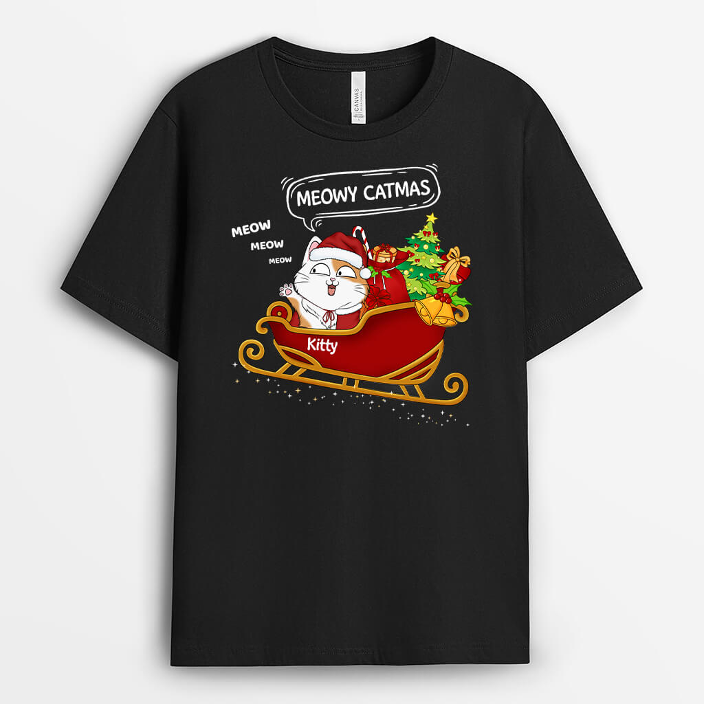 Personalized Meowy Catmas On A Sleigh T-shirt