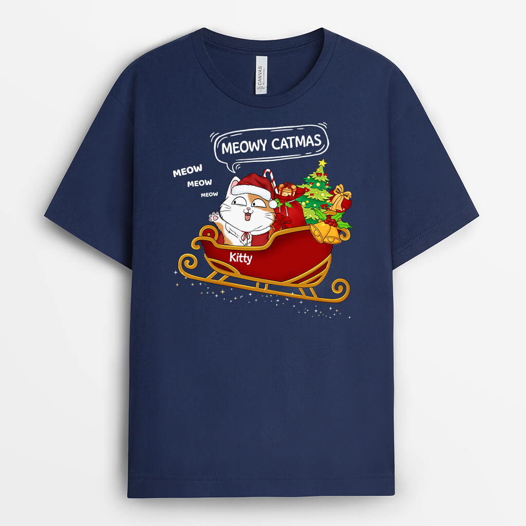 Personalized Meowy Catmas On A Sleigh T-shirt