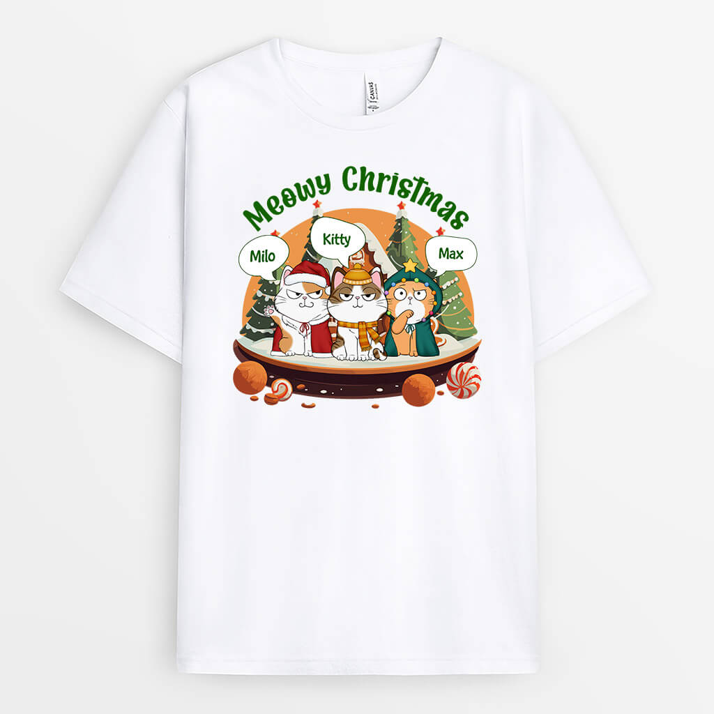Personalized Meowy Christmas With Cookie House T-shirt
