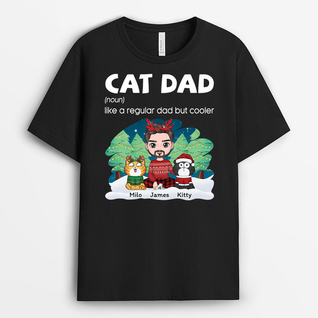 Cat Dad Like Regular But Cooler - Custom Christmas Shirts With Names for Cad Lovers