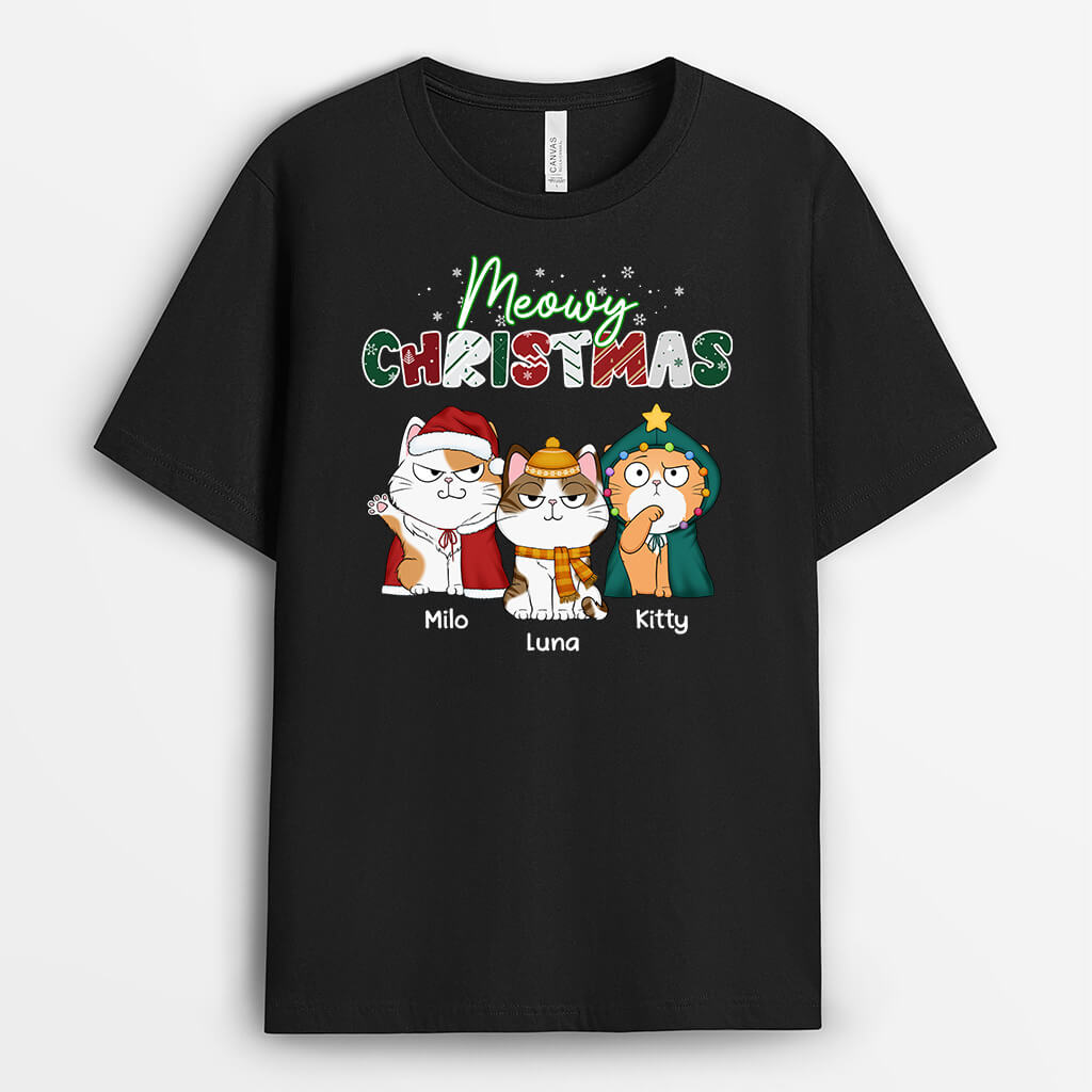 Personalized Meowy Christmas T-shirt