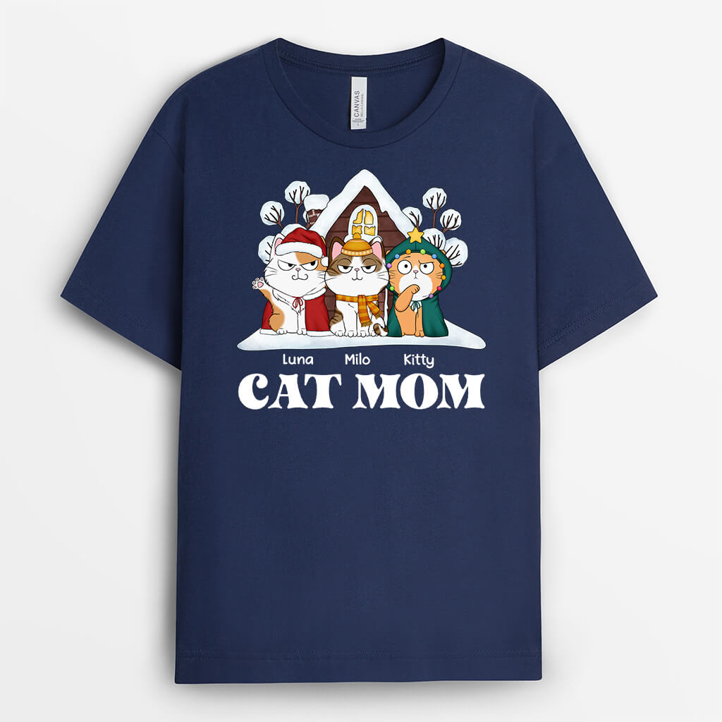Personalized Cat Mom/Cat Dad Christmas House T-shirt