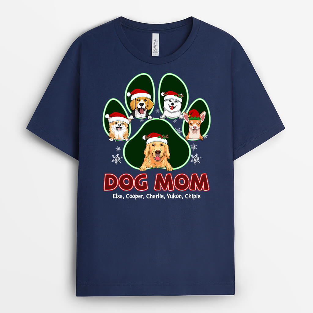 Personalized Dog Mom Dog Dad Paw Christmas T-shirt