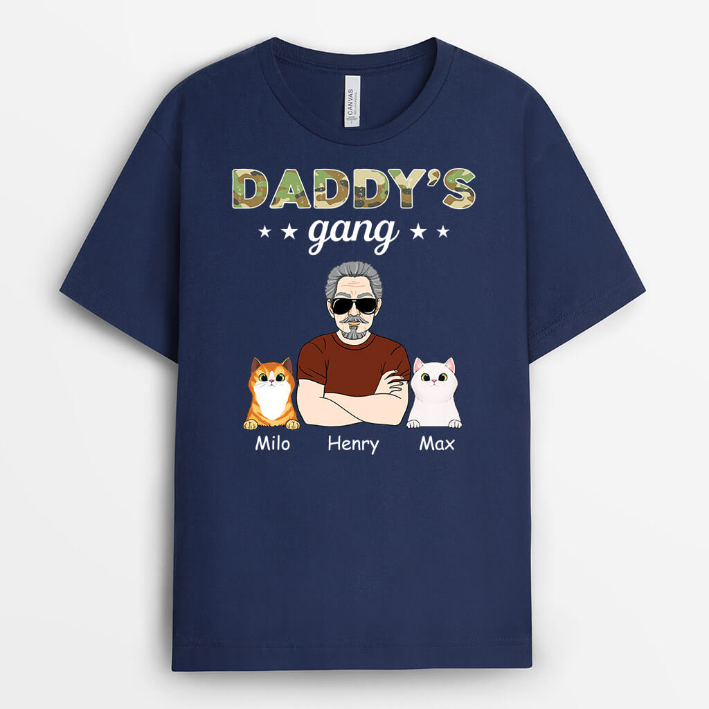Daddy's Gang With Cat - Personalized Pet Shirts for Humans