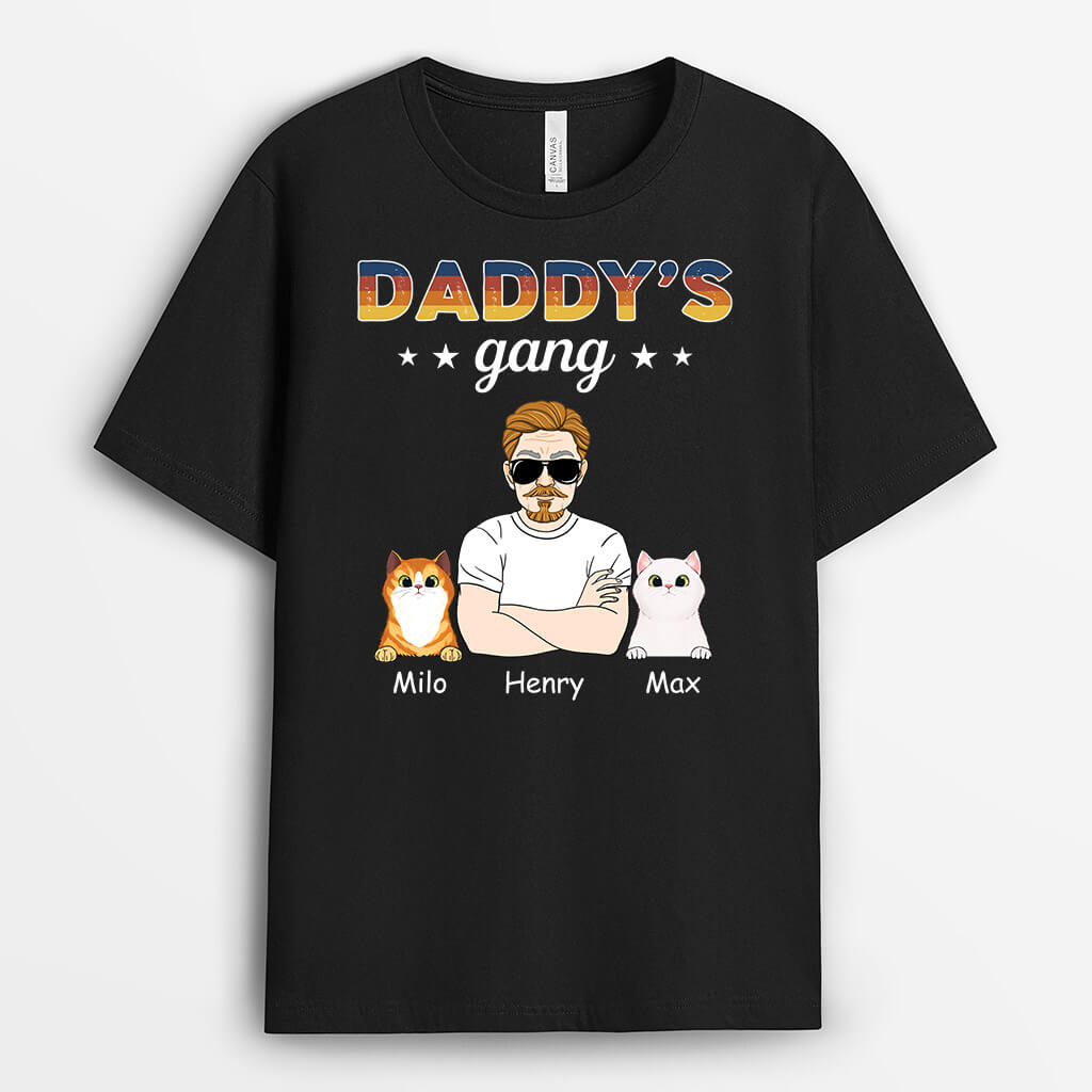Daddy's Gang With Cat - Personalized Pet Shirts for Humans