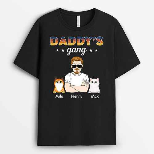 Daddy's Gang With Cat - Personalized Pet Shirts for Humans