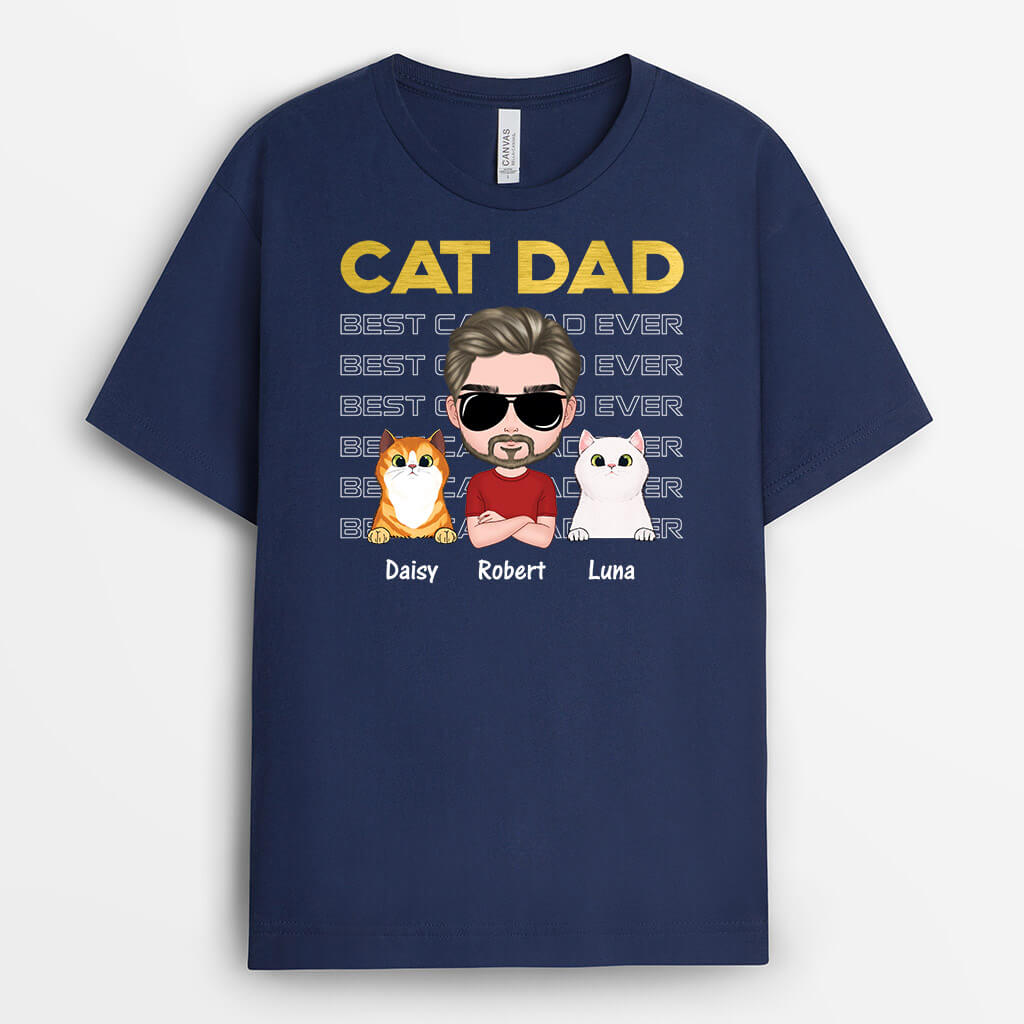 Cat Dad Wearing Cool Glasses - Custom Cat Shirts For Men