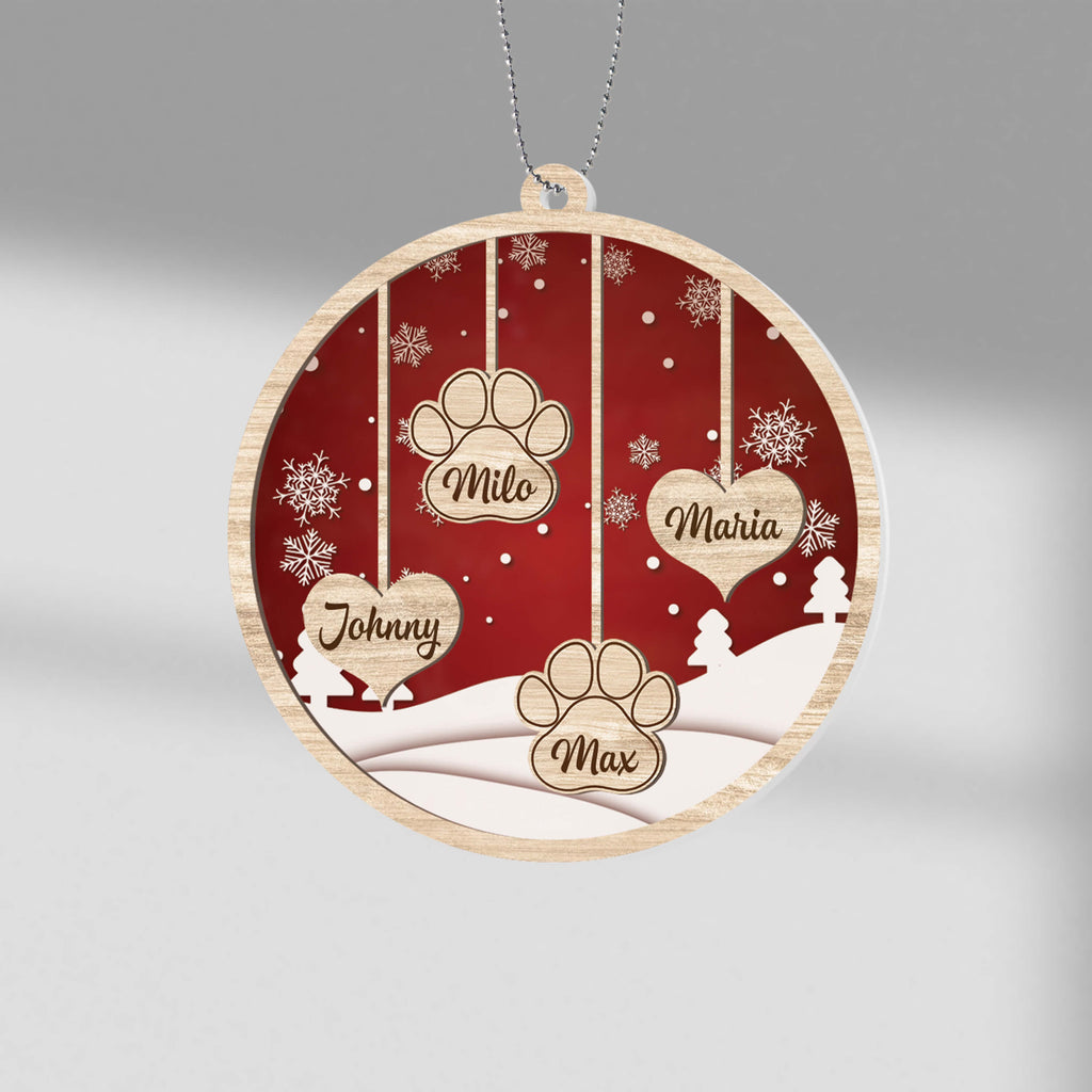 Personalized Family Ornament With Heart And Paw Print Ornament